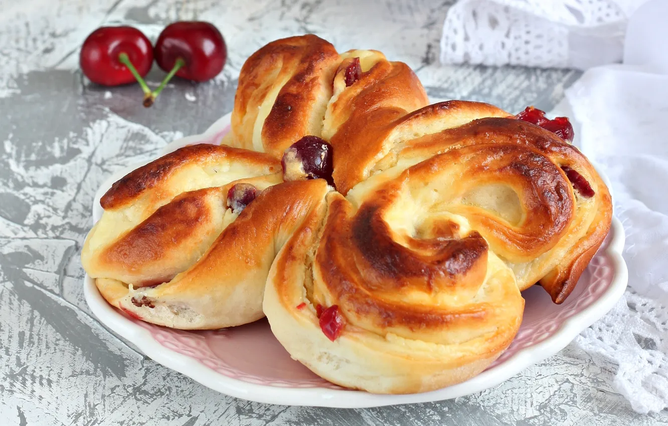 Photo wallpaper cherry, cakes, roll