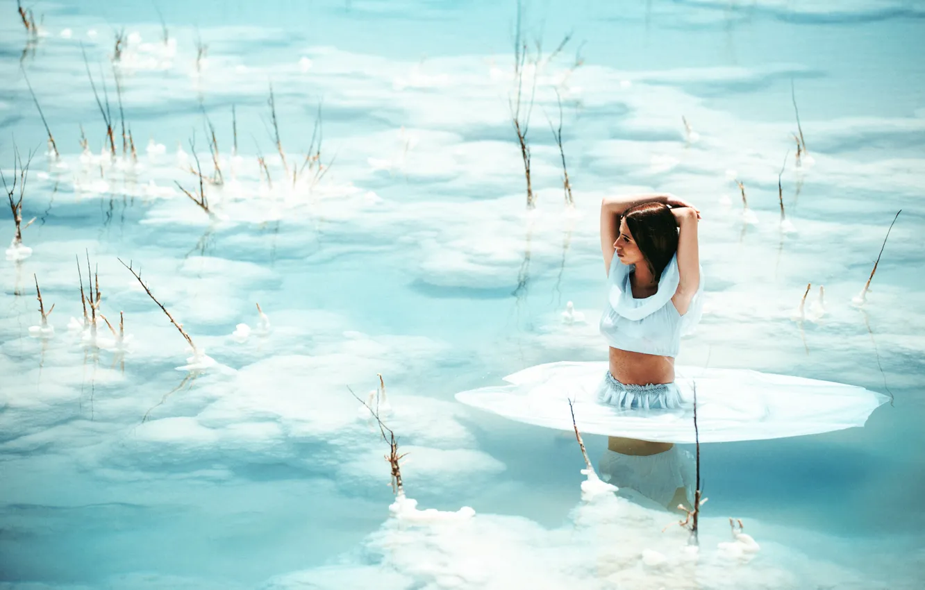 Photo wallpaper sea, girl, salt, dead sea