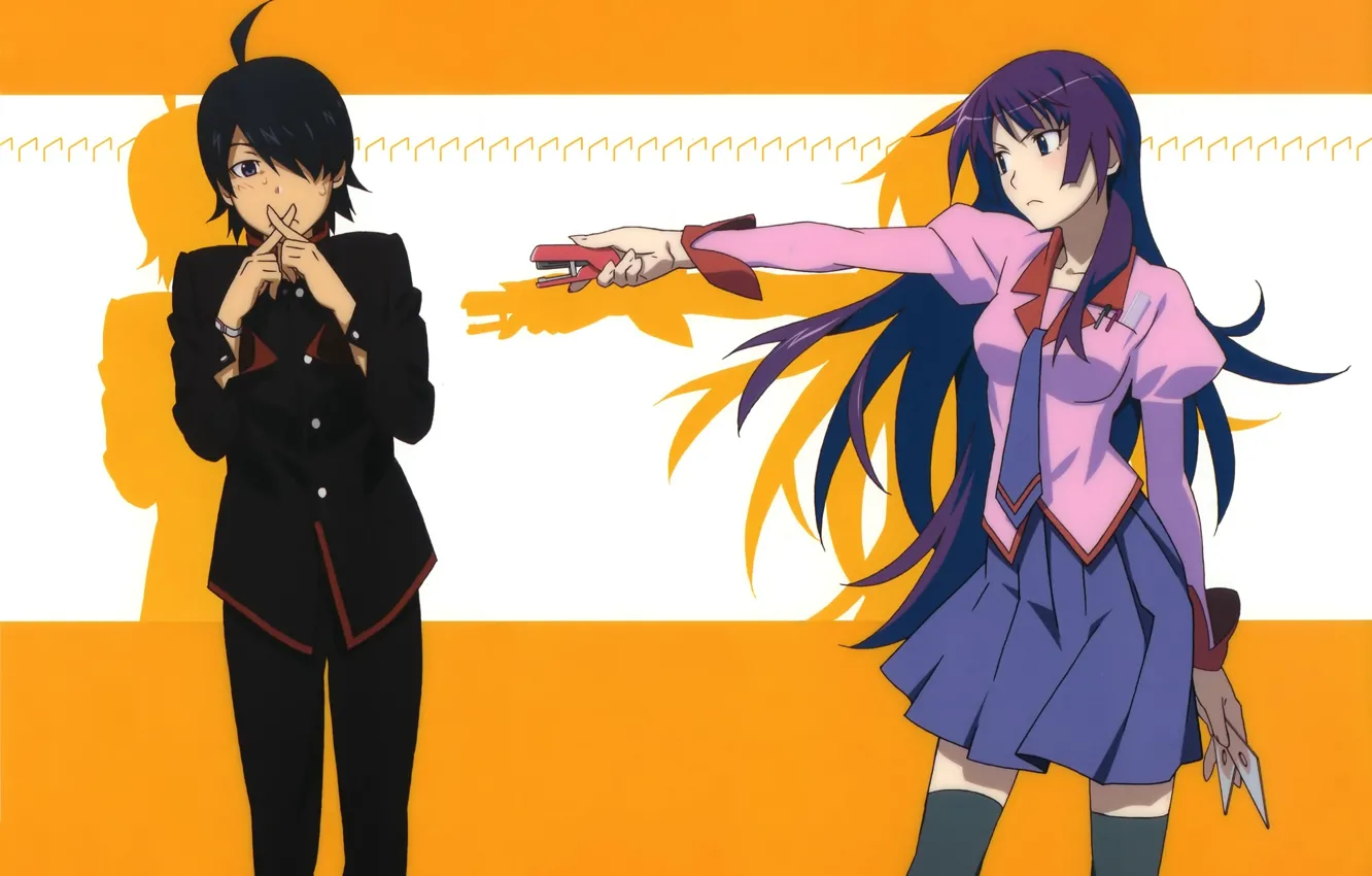 Photo wallpaper girl, anime, guy, bakemonogatari