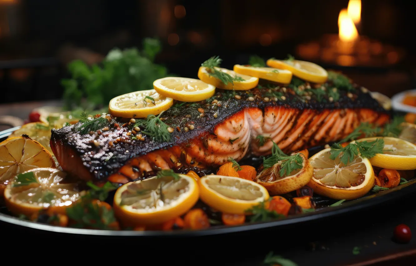 Photo wallpaper food, fish, fried fish, AI art, neural network