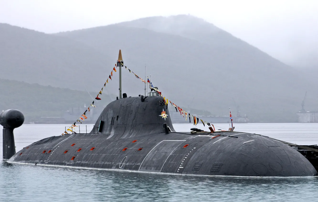 Photo wallpaper pier, submarine, Navy, Samara, flags of colorization