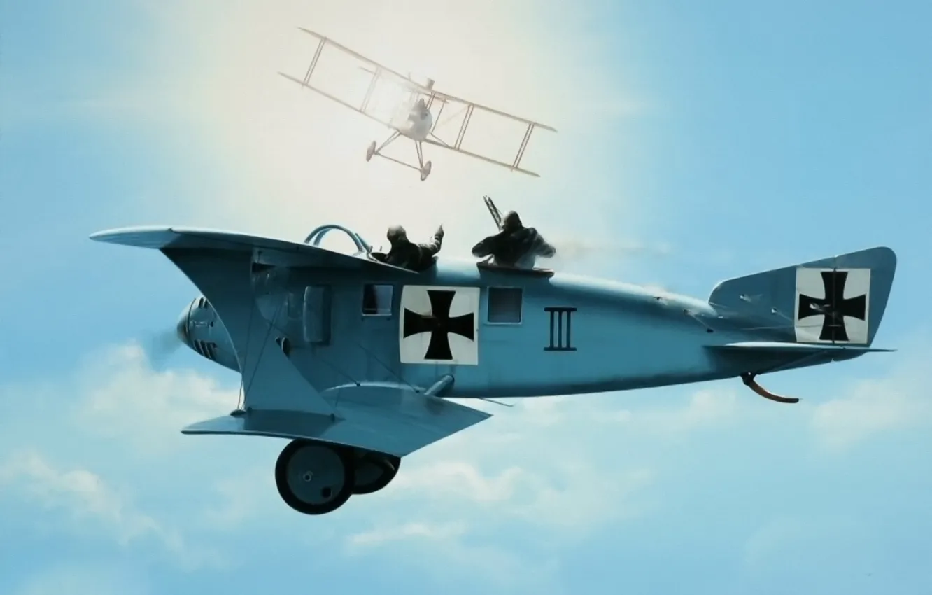 Photo wallpaper art, painting, drawing, dogfight, ww1