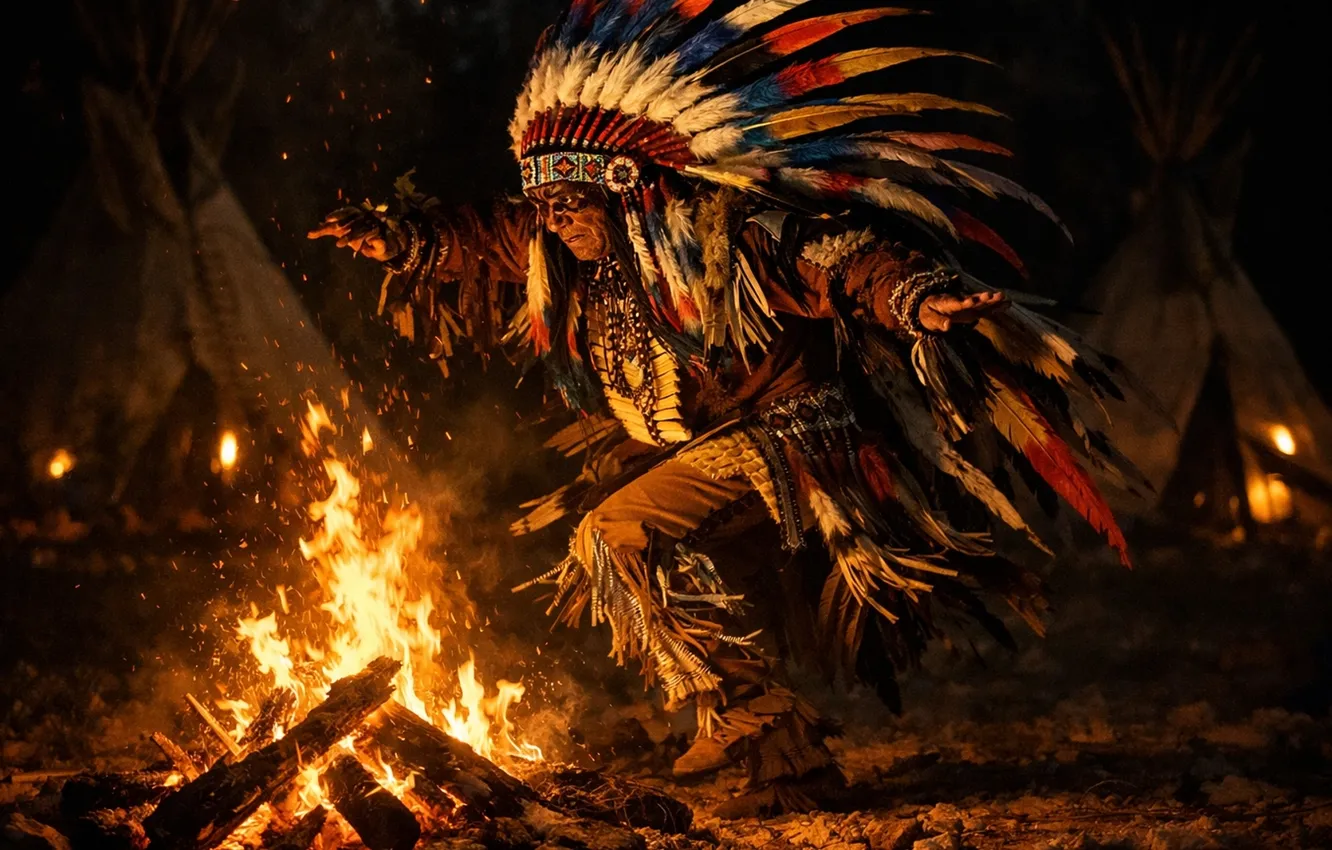 Photo wallpaper American, ritual, aboriginal, chieftain
