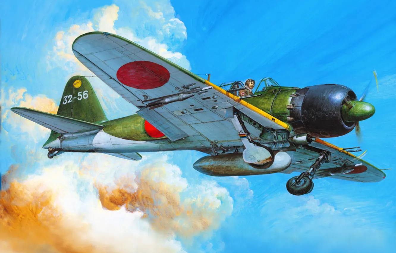 Photo wallpaper figure, fighter, art, Mitsubishi, the plane, Japanese, deck, times