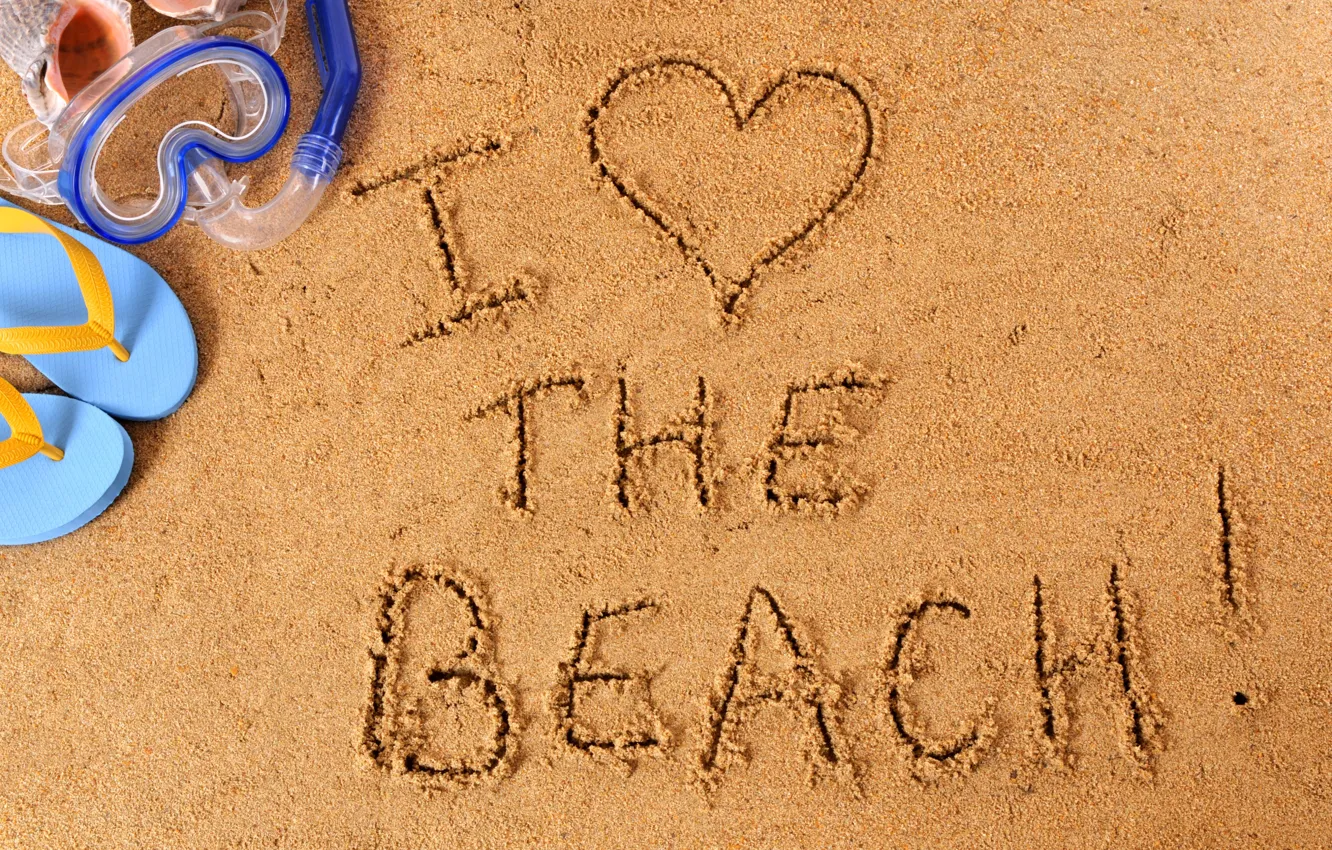 Photo wallpaper beach, sand, i love