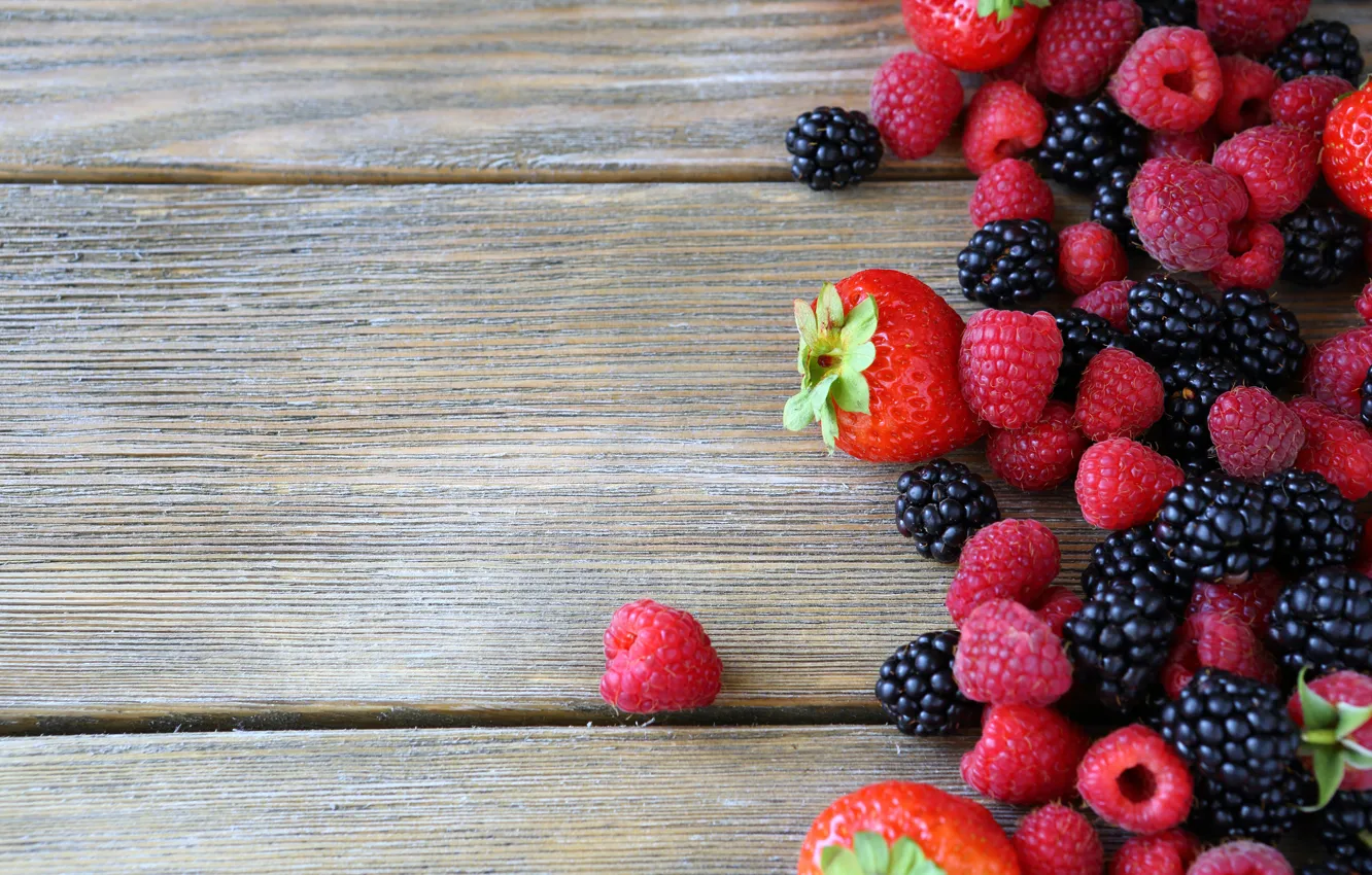 Photo wallpaper berries, raspberry, strawberry, fresh, BlackBerry, berries