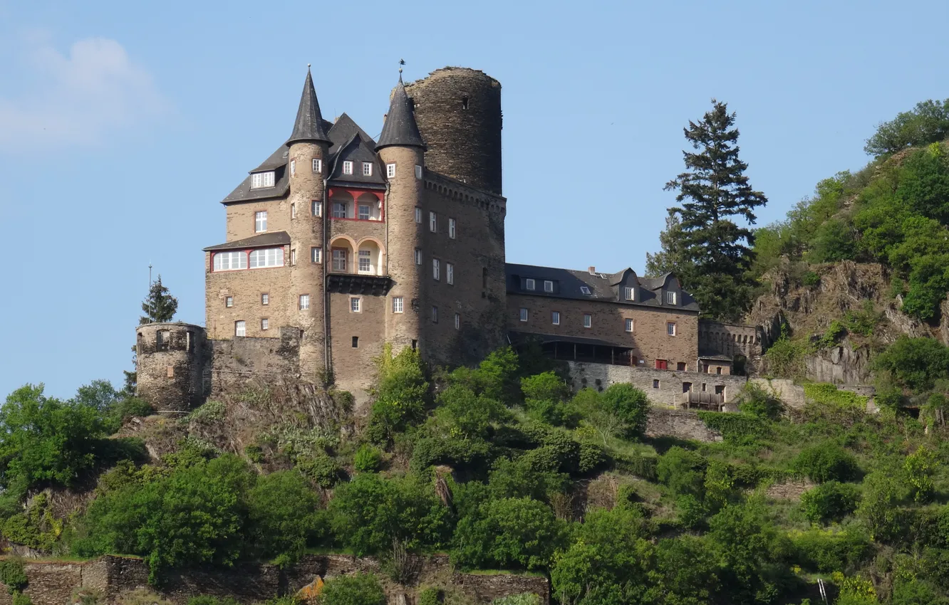 Photo wallpaper Germany, Rhine, Burg Katz Castle
