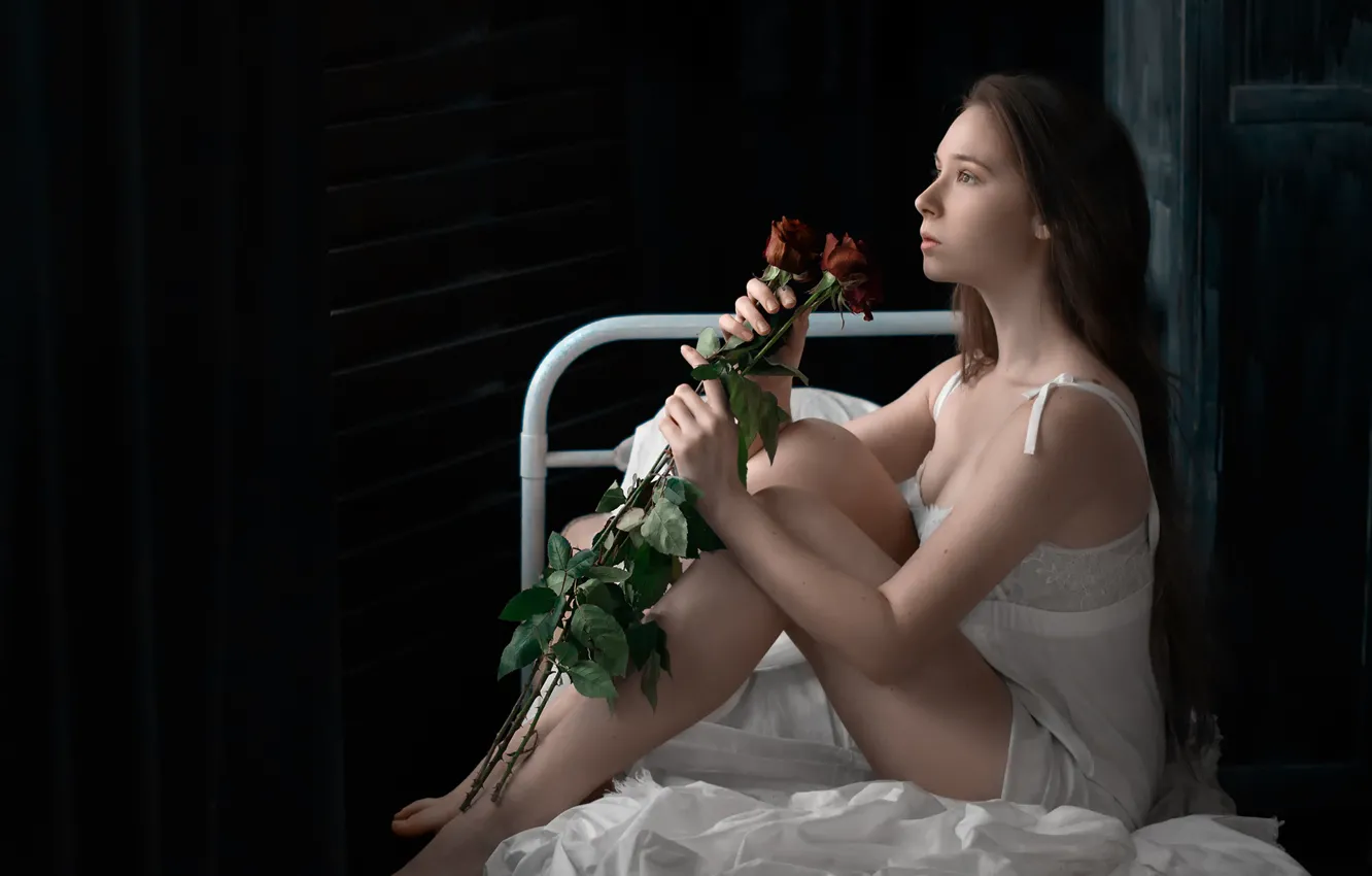 Photo wallpaper legs, sponge, Forest Albert, girl with roses
