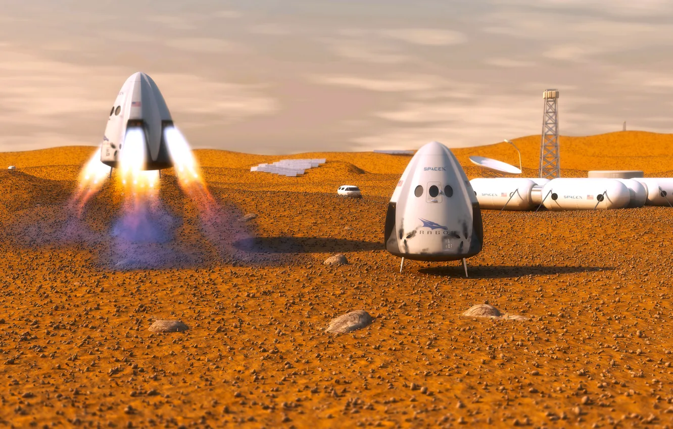 Photo wallpaper Mars, spaceship, transport, private, Dragon SpaceX