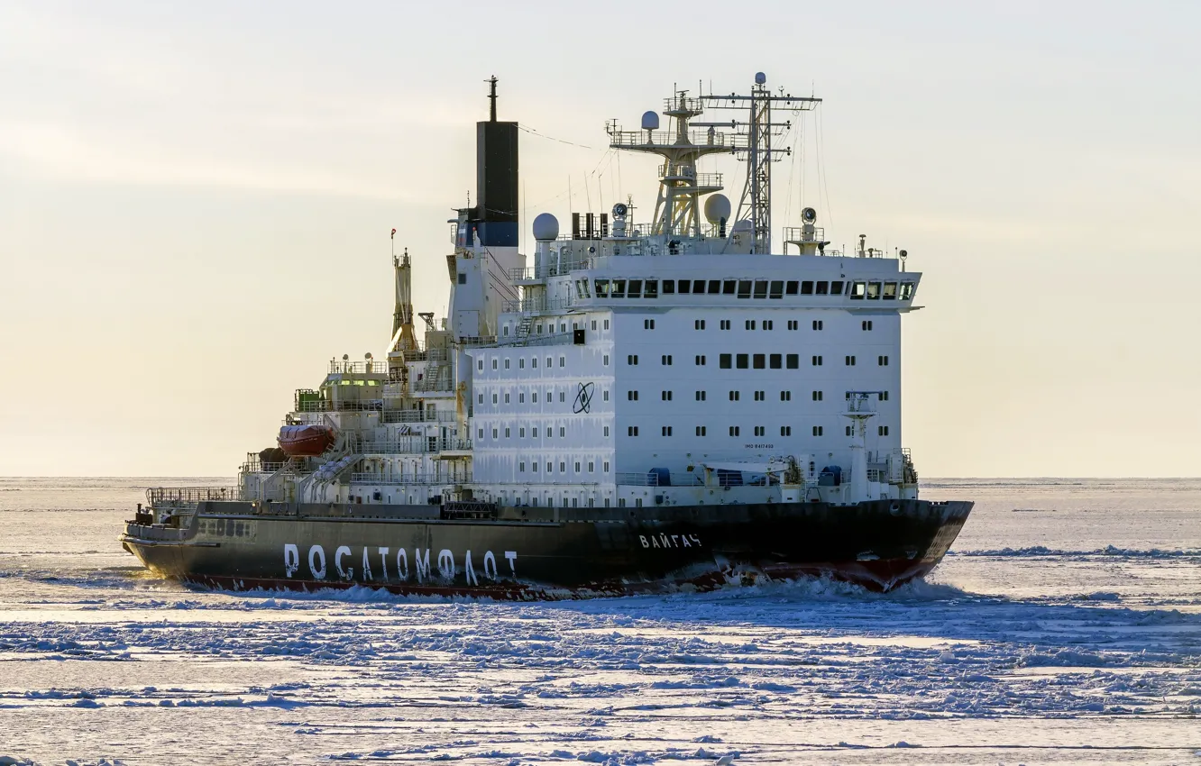 Photo wallpaper The ocean, Sea, Ice, Icebreaker, The ship, Russia, Atomflot, Nuclear-powered icebreaker