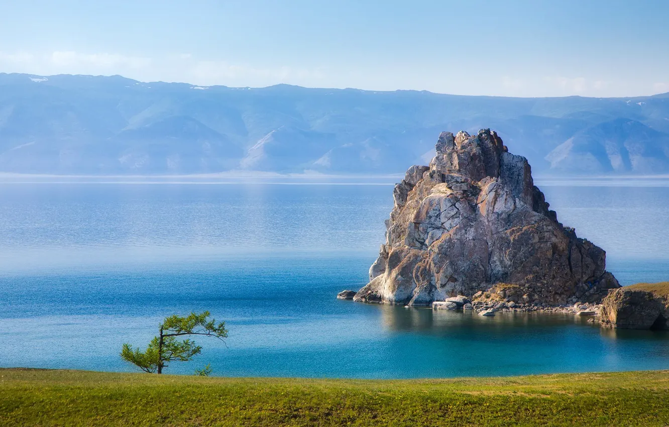 Photo wallpaper nature, lake, Baikal, rock Shaman, Olkhon, Cape Burhan