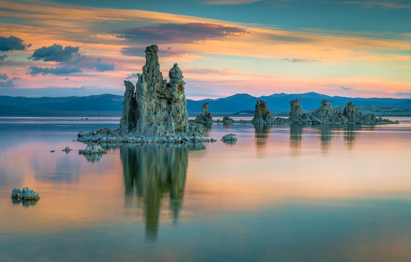 Photo wallpaper landscape, lake, rocks