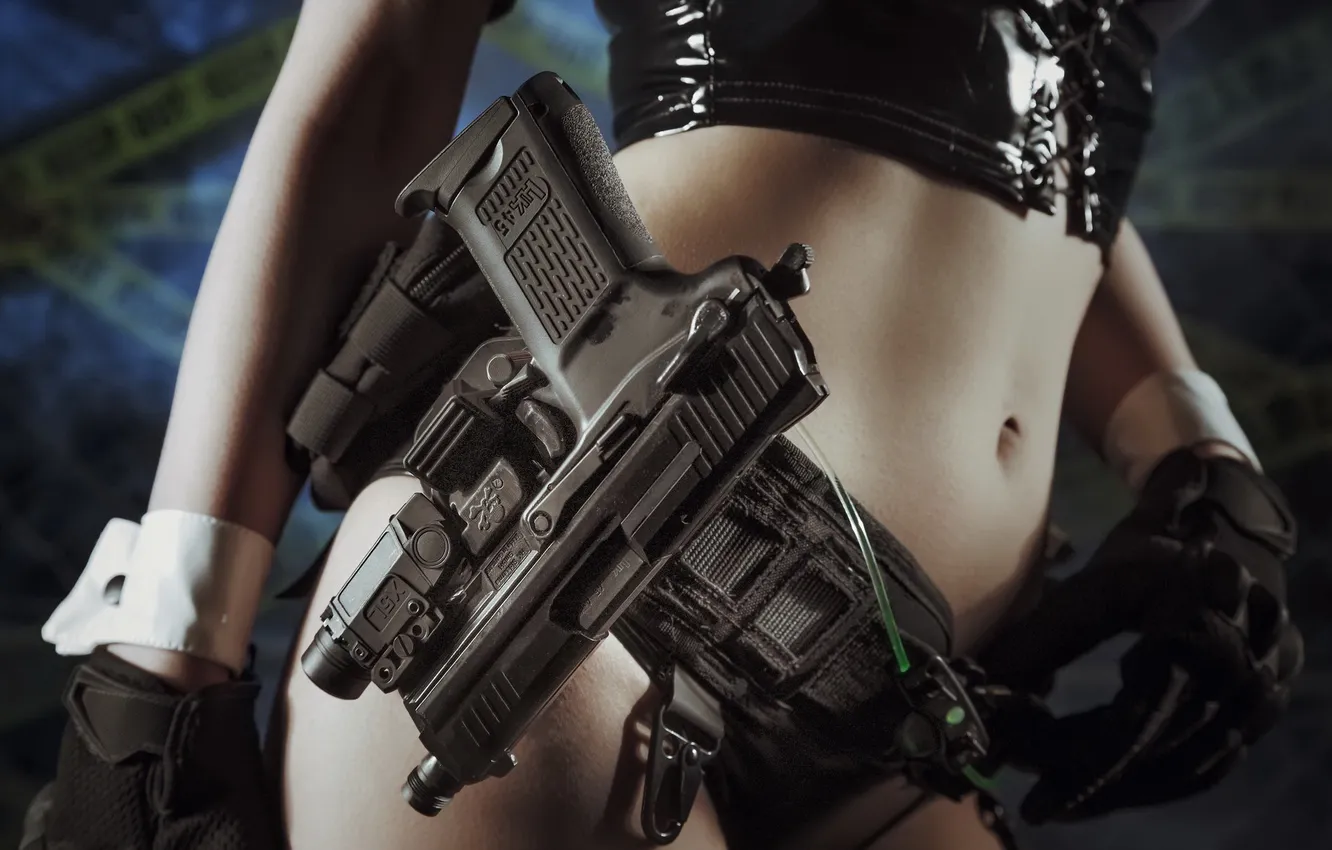 Photo wallpaper girl, gun, weapons