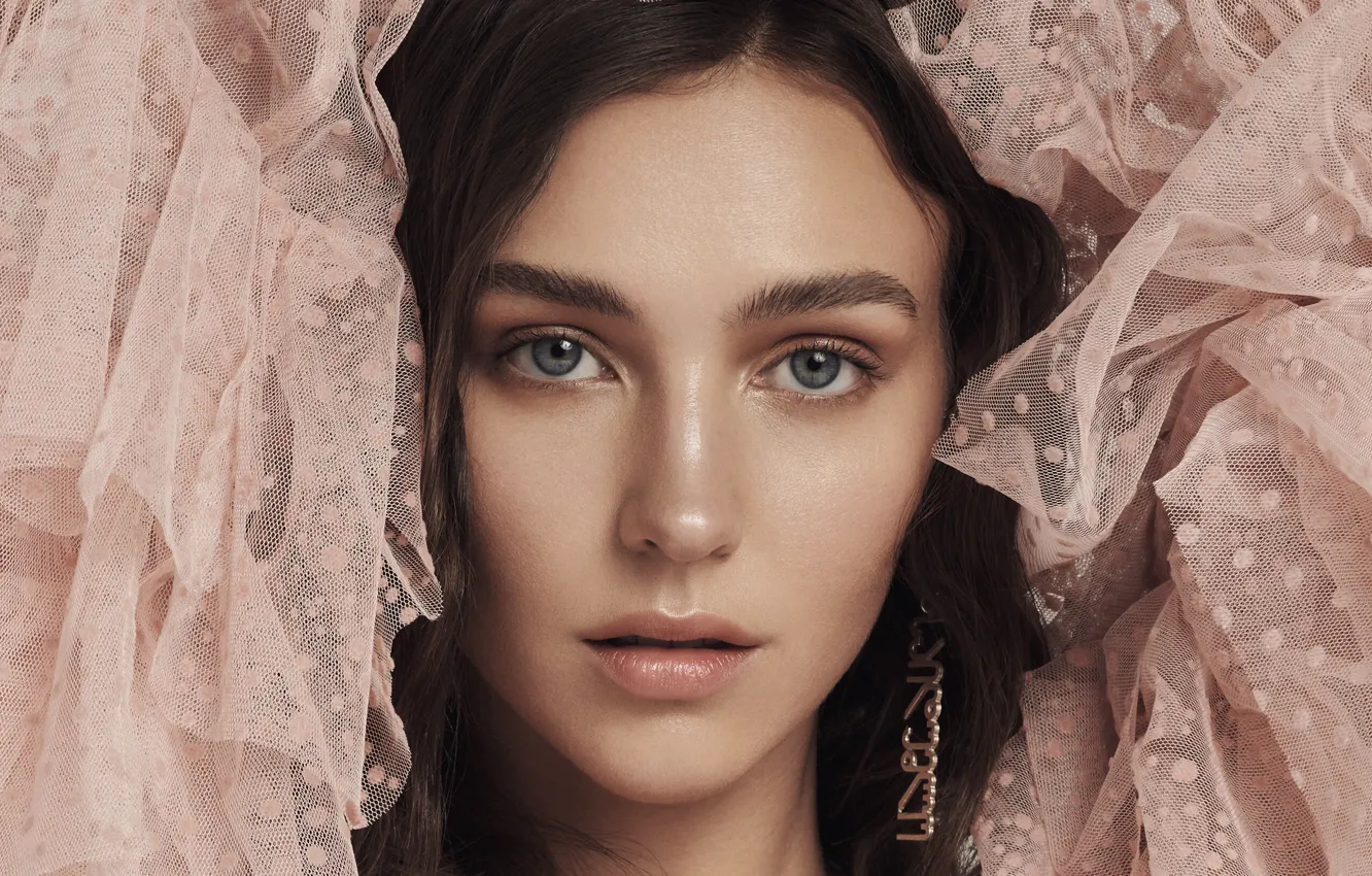 Photo wallpaper look, face, pose, model, portrait, makeup, dress, brunette