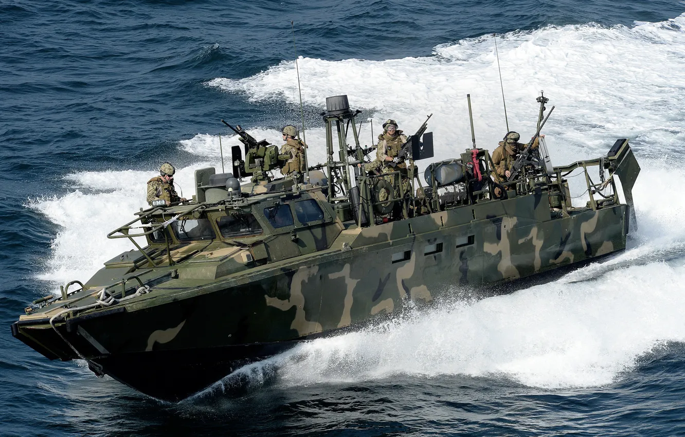 Photo wallpaper wave, boat, soldiers, sea, RCB, command