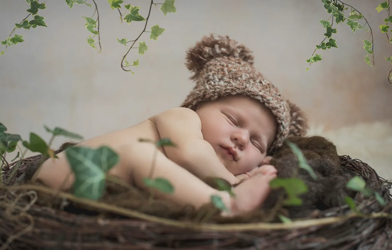 Photo wallpaper children, sleep, socket, sleeping, cap, baby