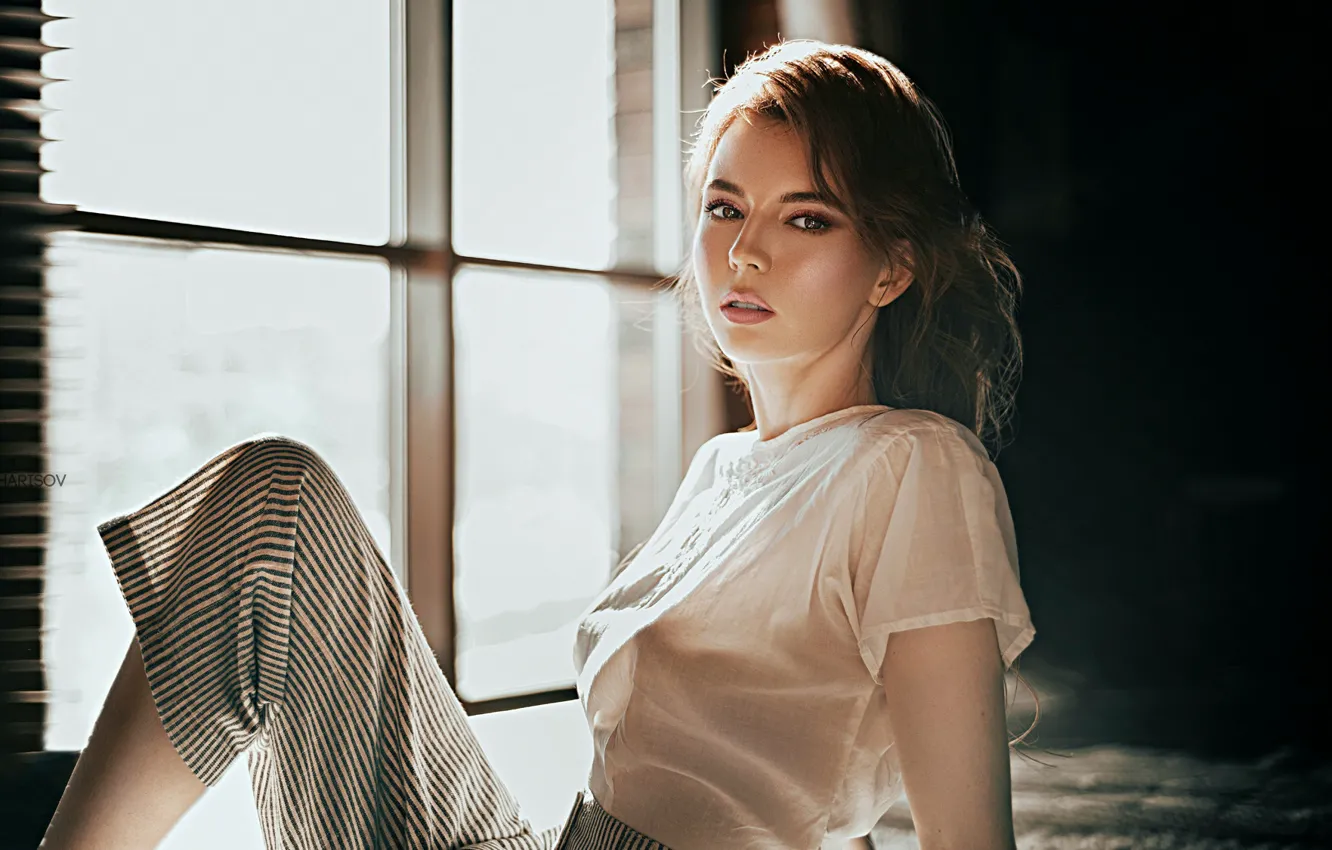 Photo wallpaper look, girl, pose, window, blouse, Anton Kharisov, Tatiana