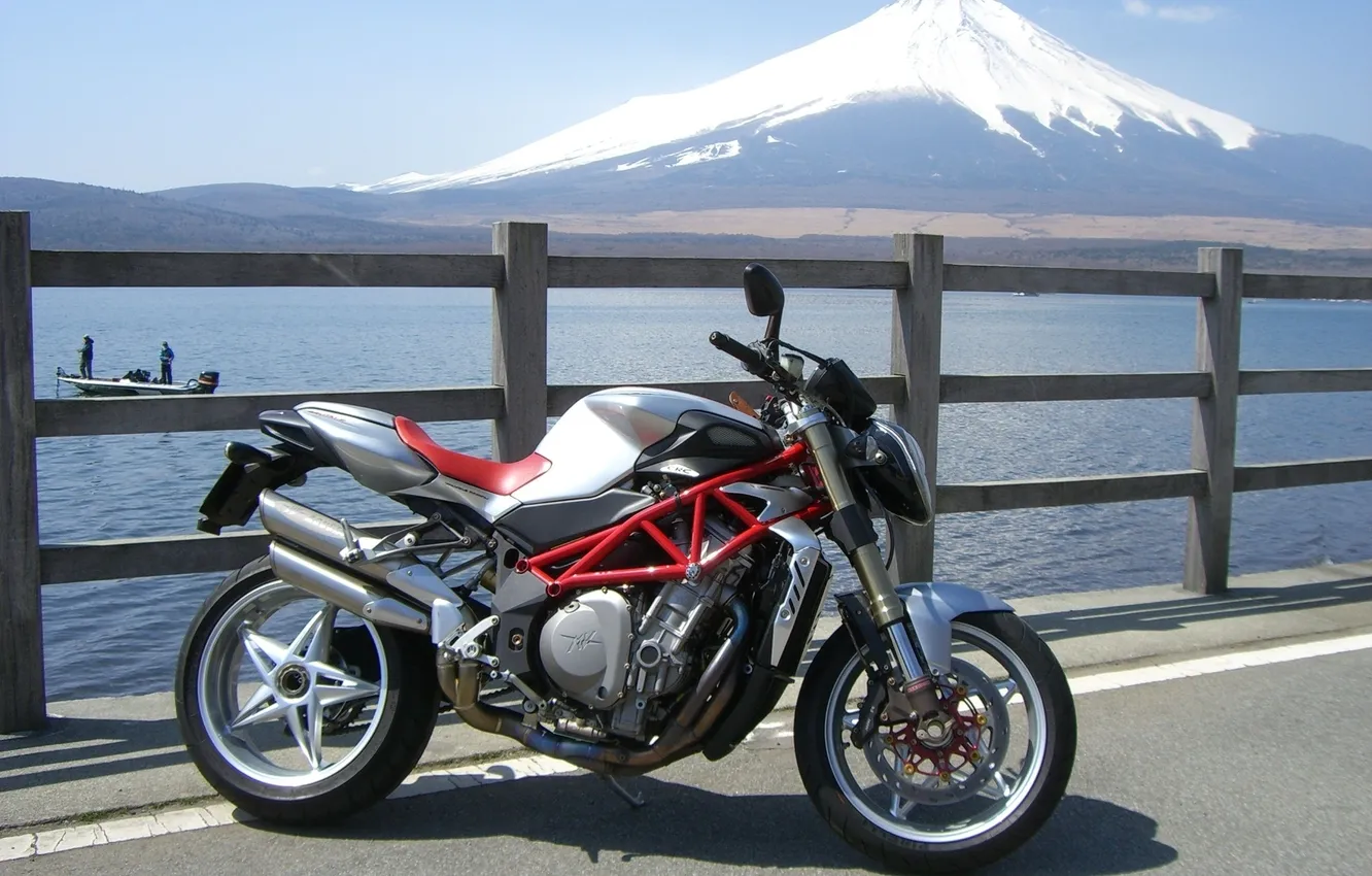 Photo wallpaper lake, mountain, motorcycle, bike, MV Agusta, Fuji, Brutal S, Brutal