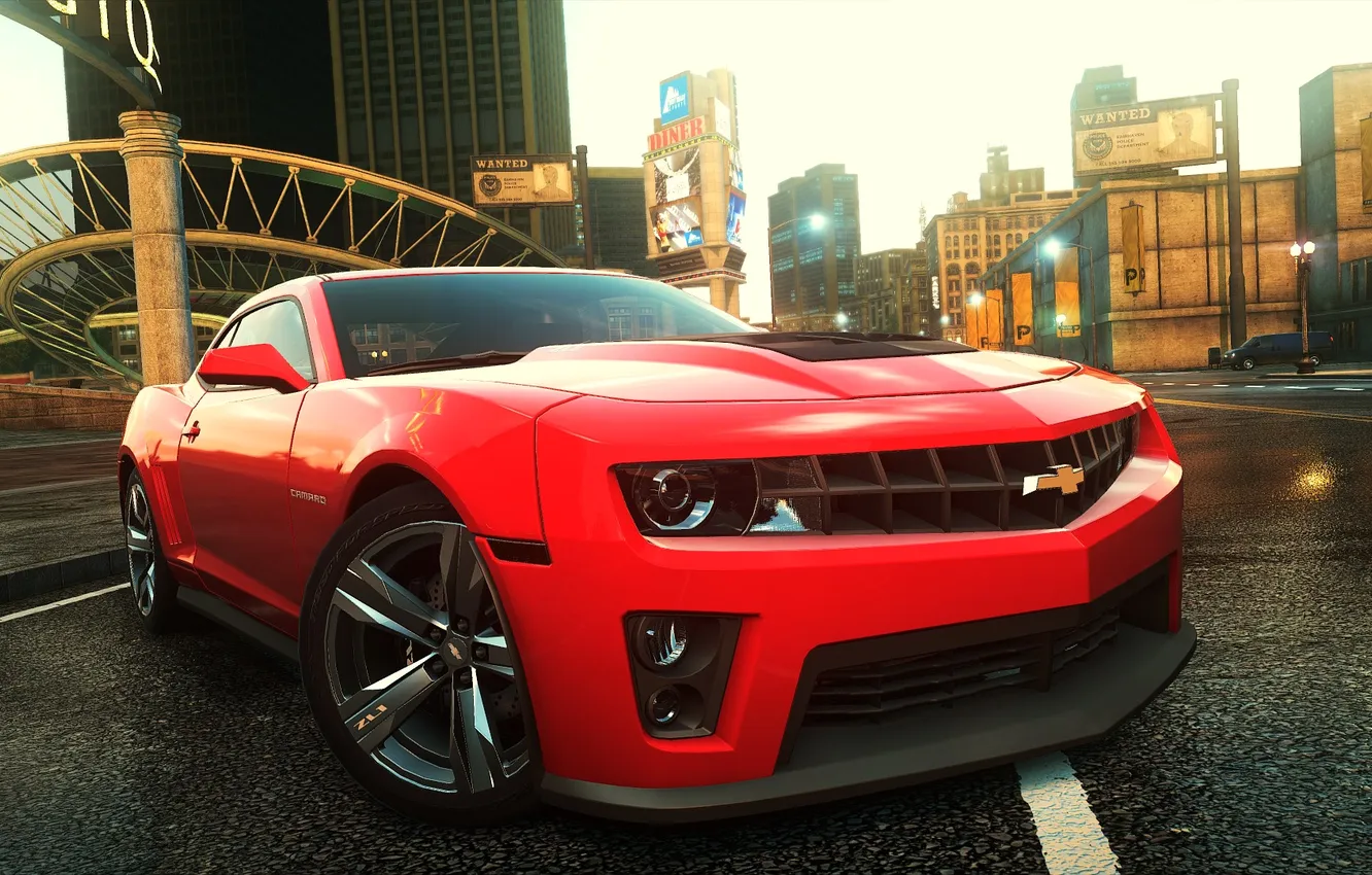 Photo wallpaper machine, the city, lights, view, Chevrolet Camaro, need for speed most wanted 2