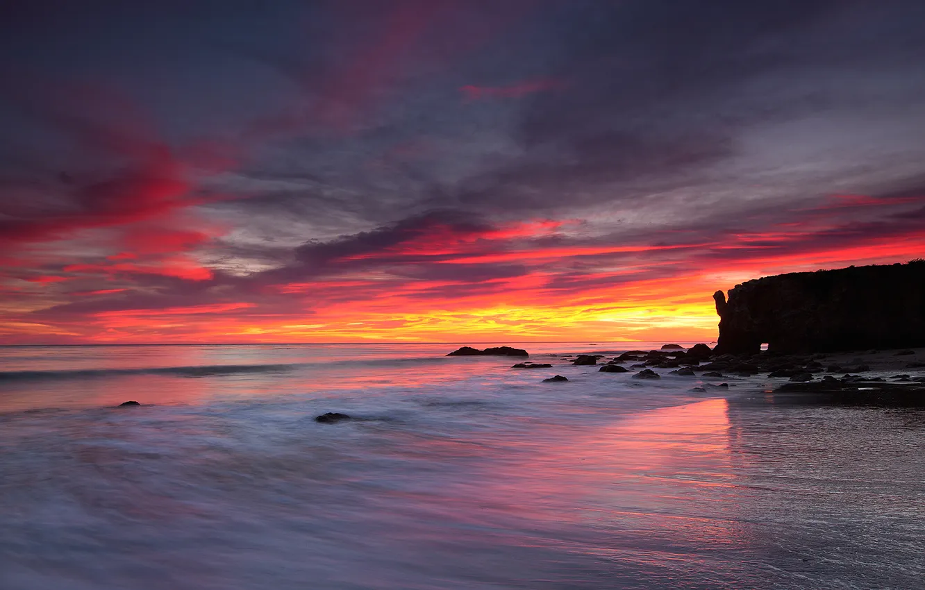 Photo wallpaper sea, sunset, rocks, the evening