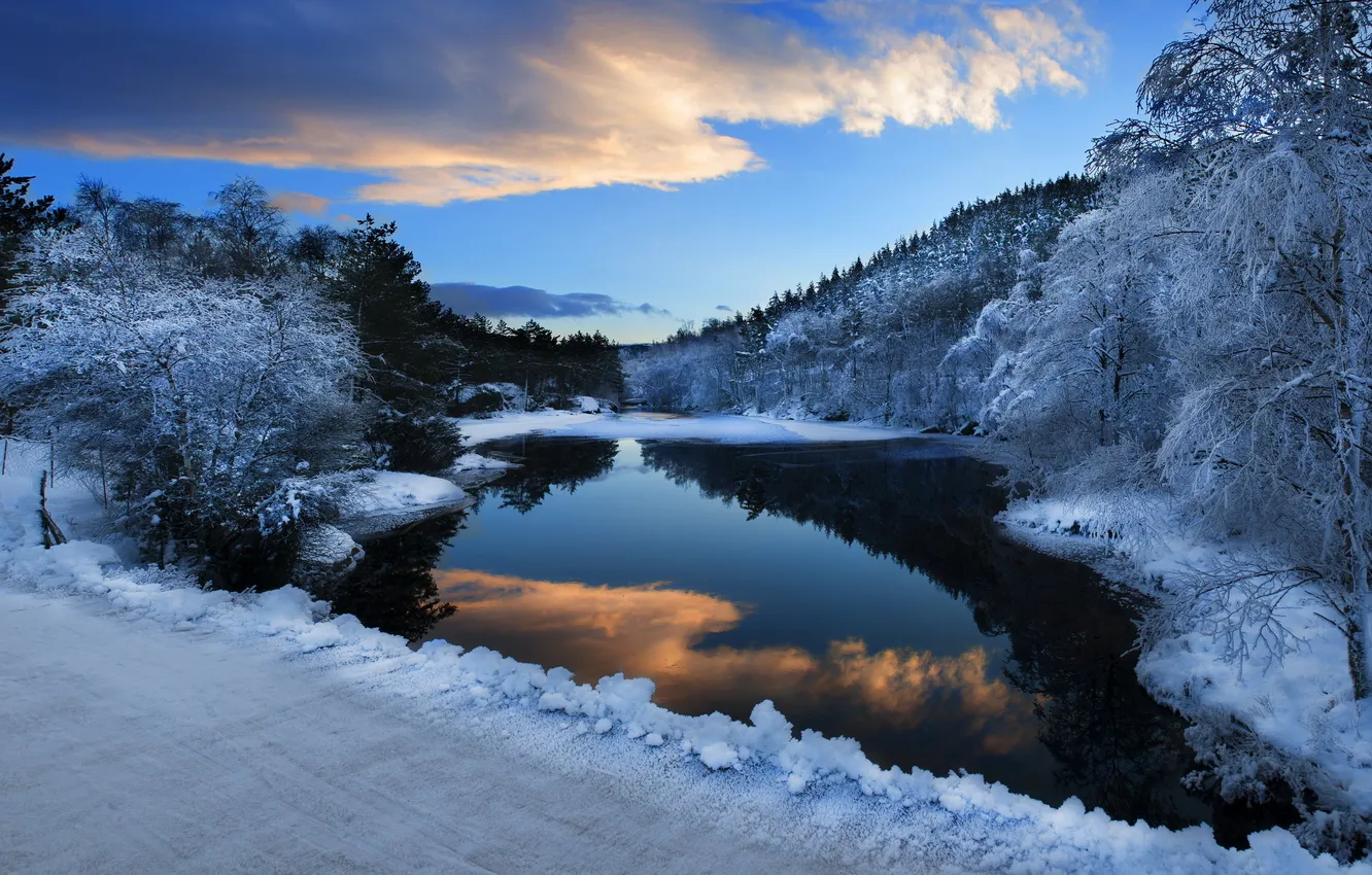 Photo wallpaper winter, night, river