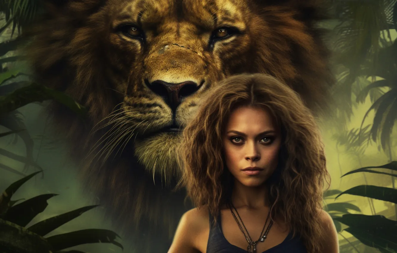 Photo wallpaper look, face, leaves, girl, face, pose, fog, thickets