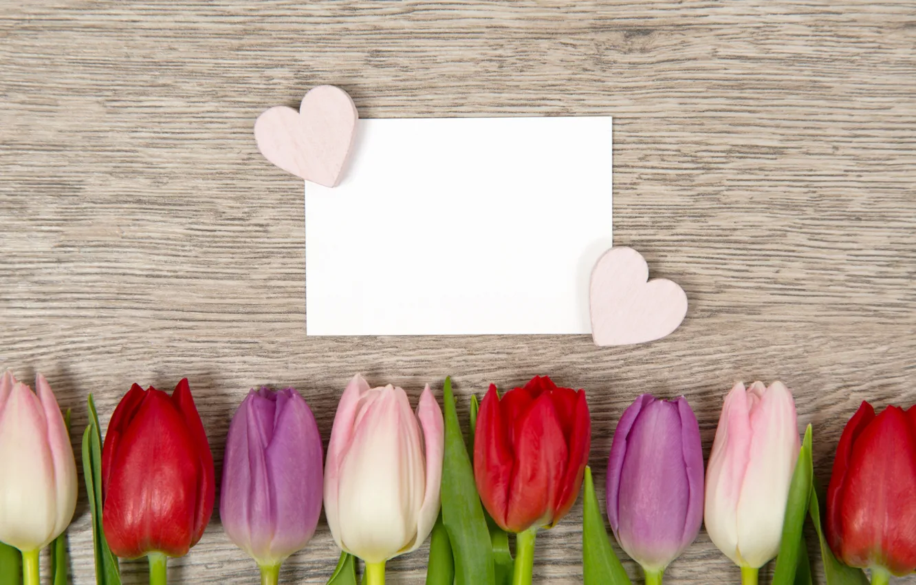 Photo wallpaper flowers, colorful, hearts, tulips, love, heart, pink, flowers
