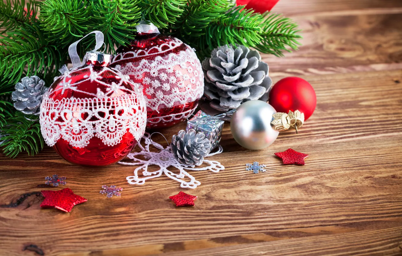 Photo wallpaper decoration, branches, balls, tree, New Year, Christmas, Christmas, bumps