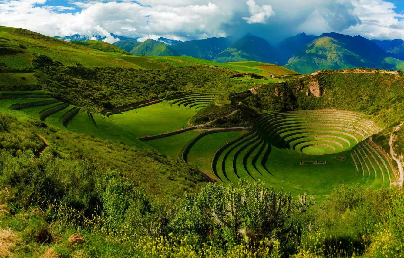 Photo wallpaper mountains, the ruins, Peru, Marash, Moray Inca