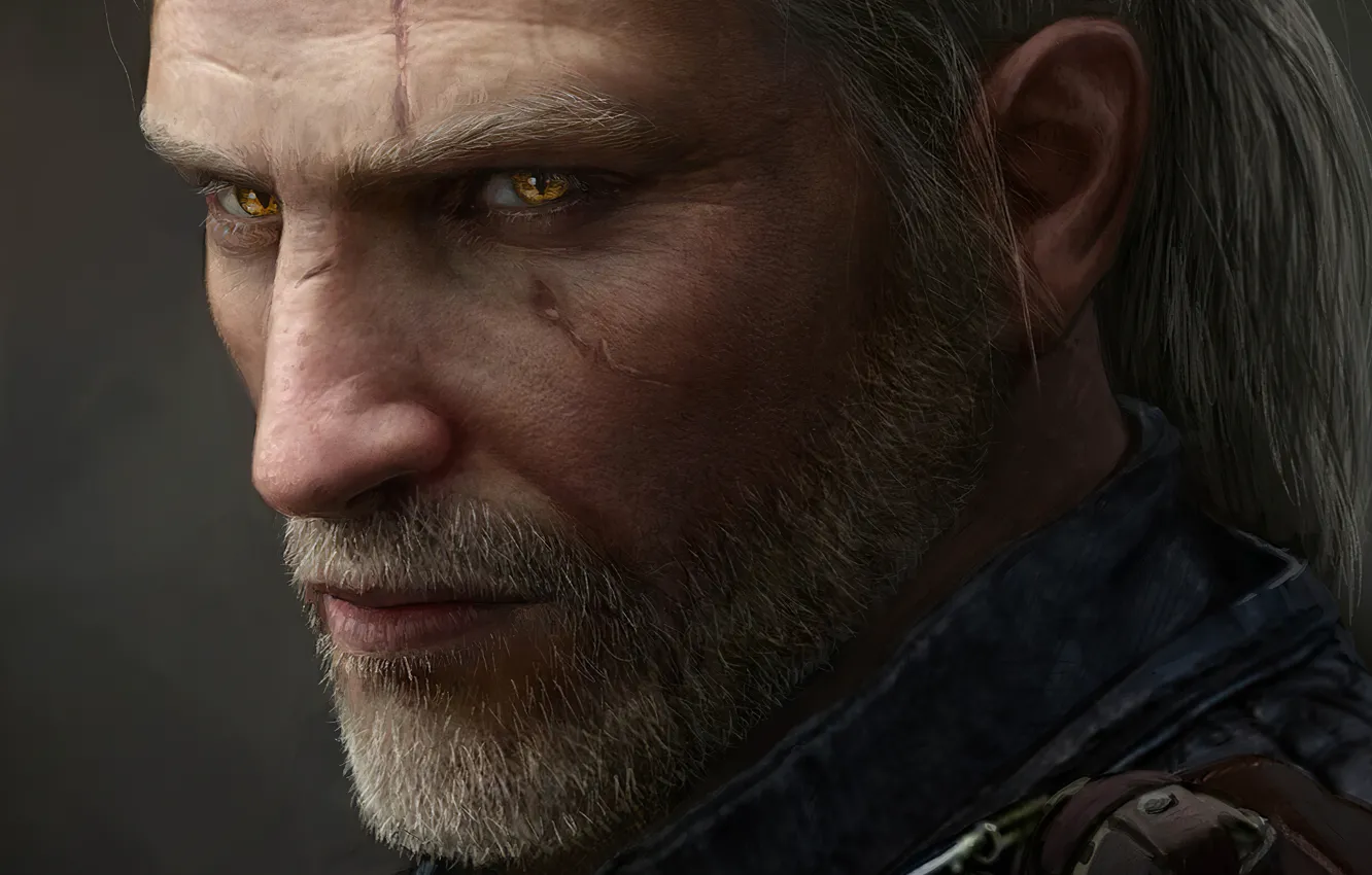 Photo wallpaper look, face, warrior, male, Geralt of Rivia, The Witcher 3: Wild Hunt