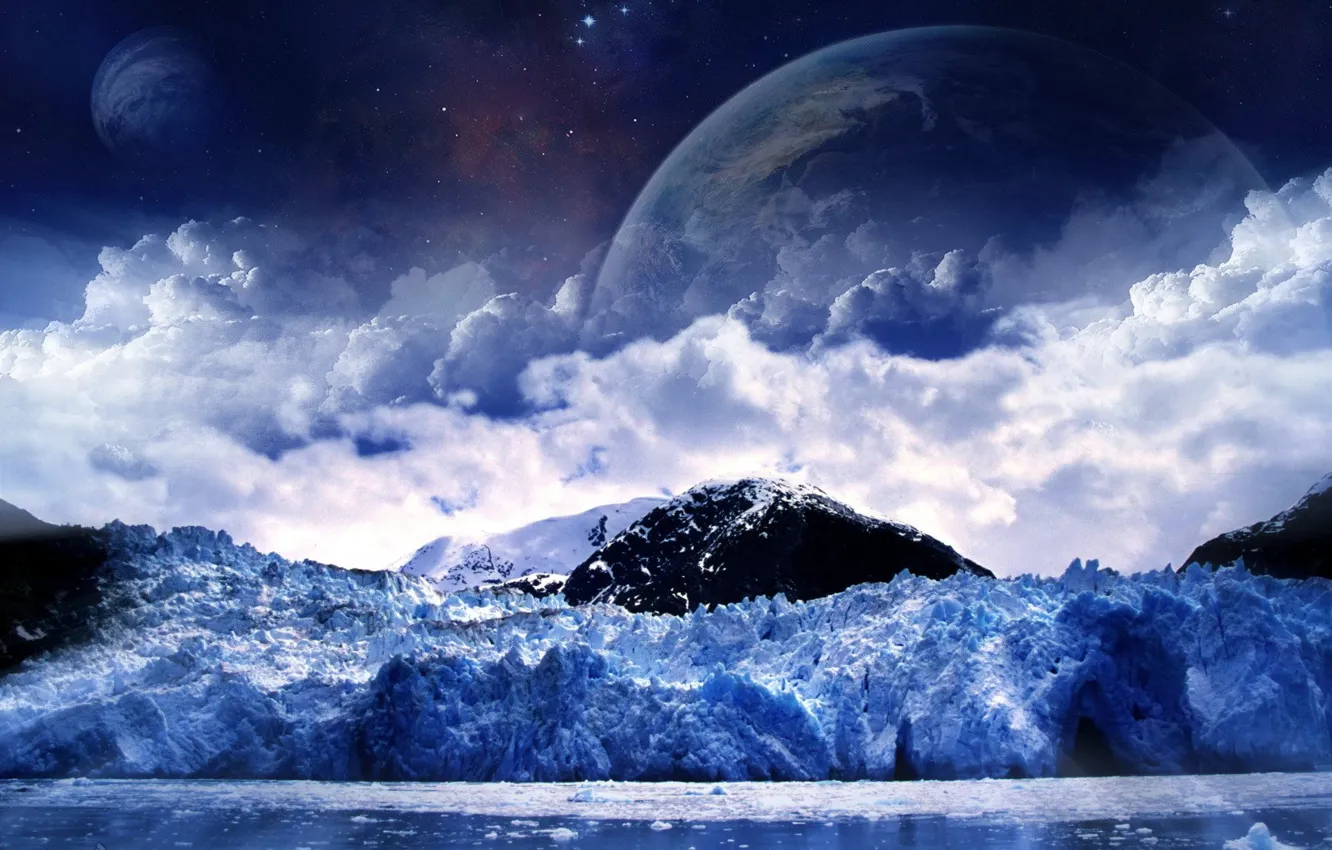 Photo wallpaper cold, winter, snow, the moon