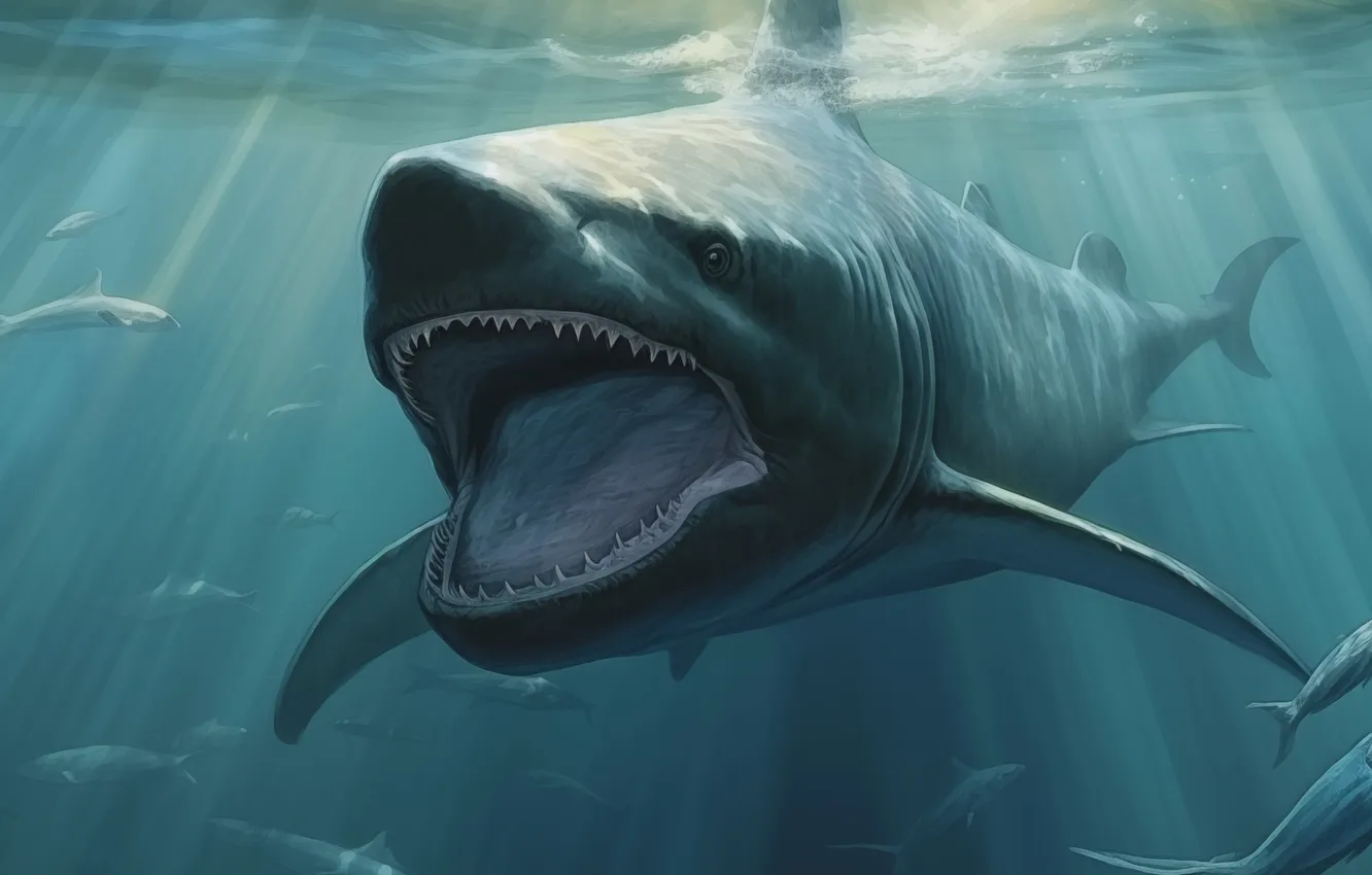 Photo wallpaper face, predator, shark, teeth, underwater world, digital art, AI art, The Art of Artificial Intelligence