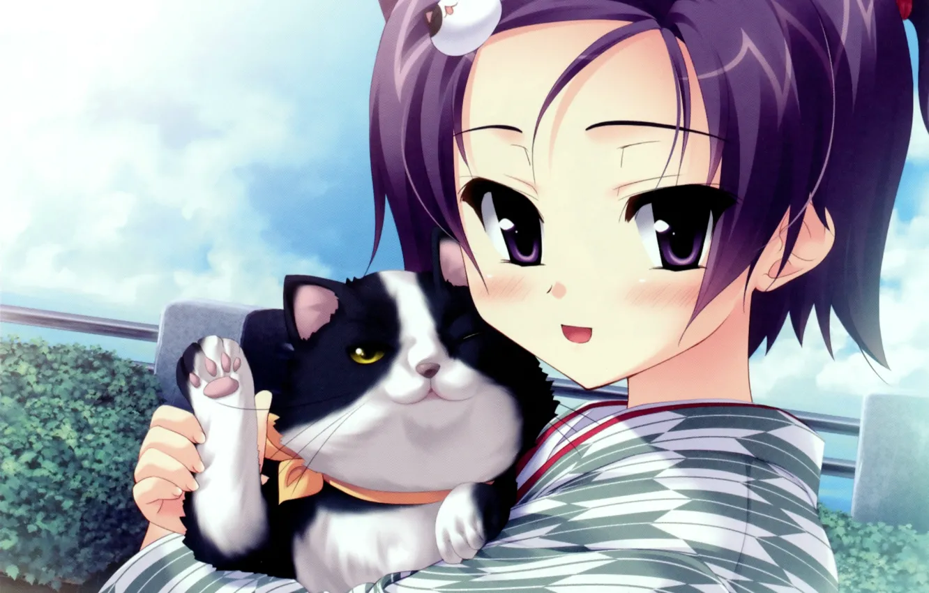 Photo wallpaper cat, paw, yukata, art, visual novel, arumi tsuruga, hideyu tougarashi