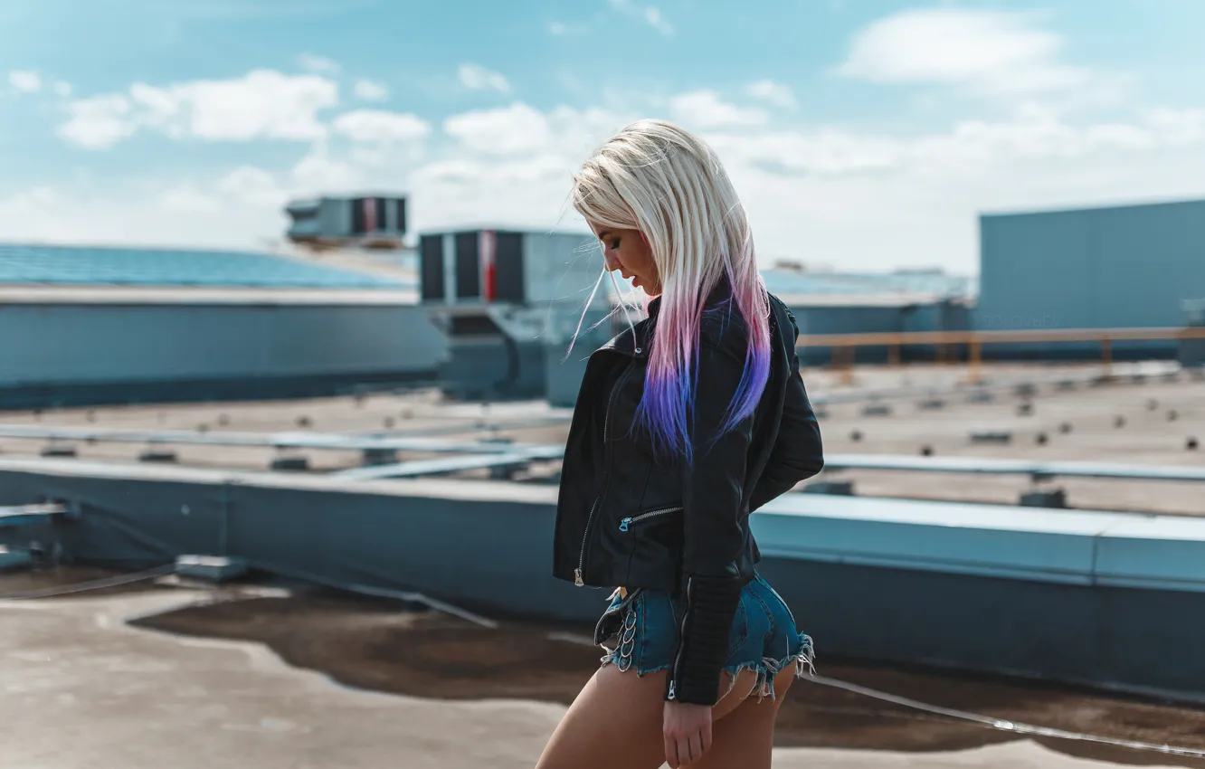 Photo wallpaper girl, pose, jacket, shorts, Artem Soloviev, Artem SolovЬev