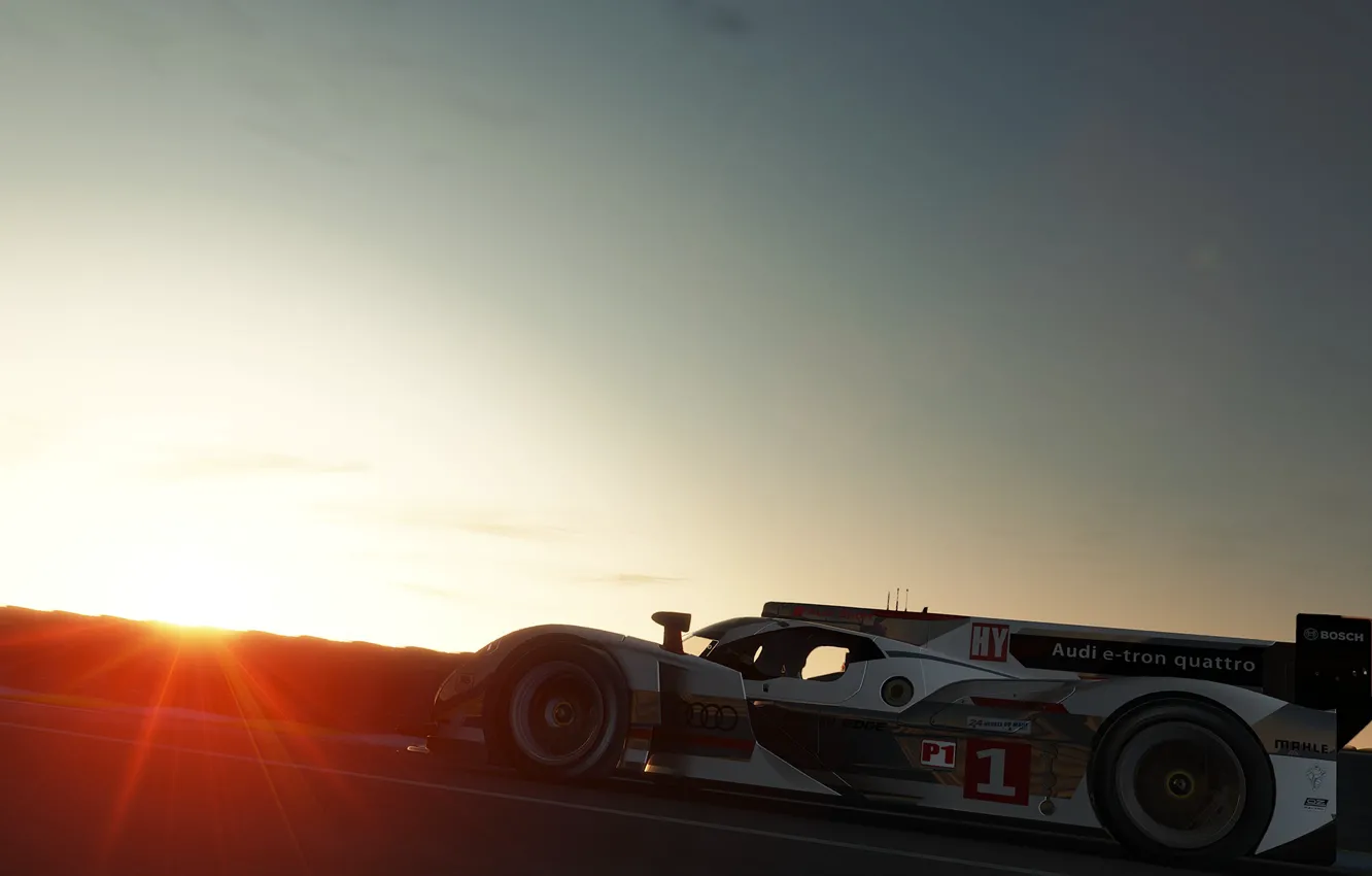Photo wallpaper sunset, Motorsport, the audi r18 e-tron quattro, le mans 24 hourse