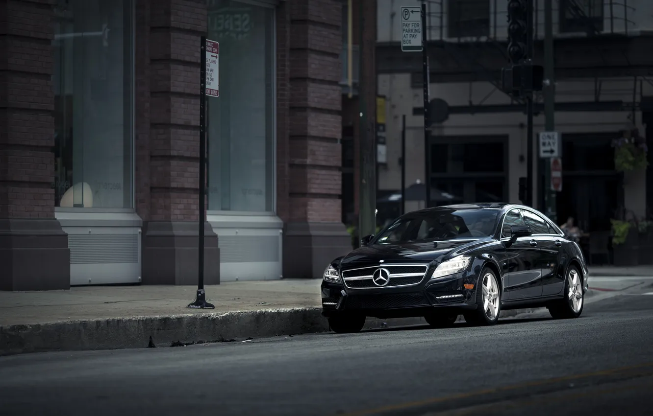 Photo wallpaper machine, street, car, mercedes cls