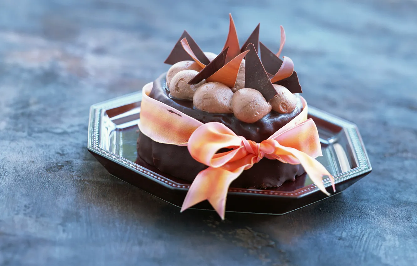 Photo wallpaper food, chocolate, ice cream, sweets, cake, dessert, ribbon