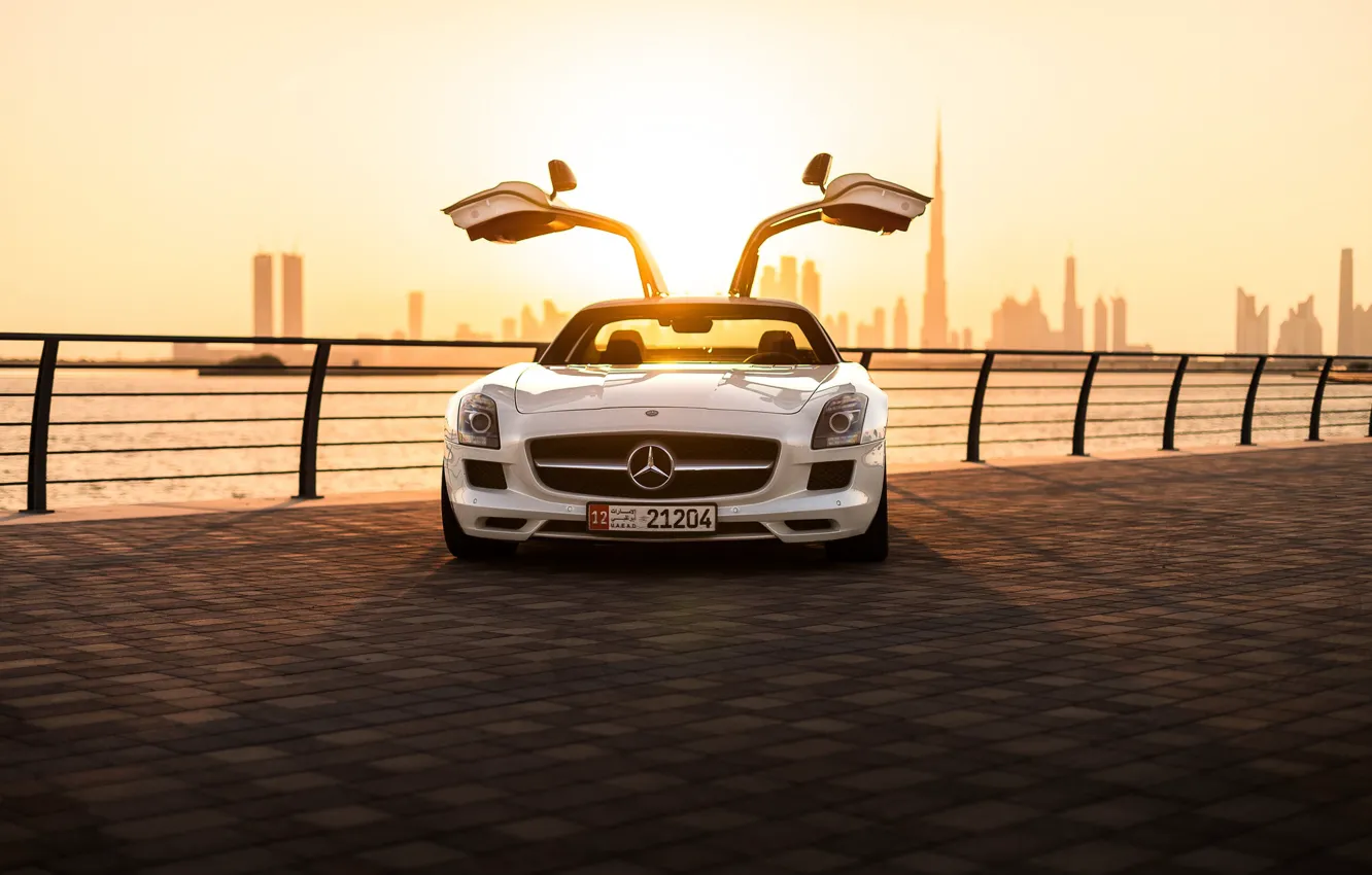 Photo wallpaper Mercedes-Benz, sports car, promenade, sports car, Mercedes-Benz SLS AMG
