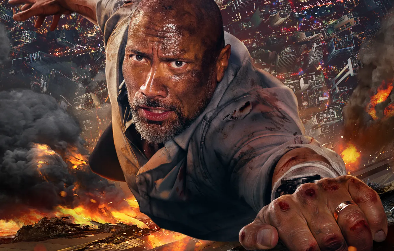 Photo wallpaper lights, fire, smoke, building, height, the situation, skyscrapers, Thriller