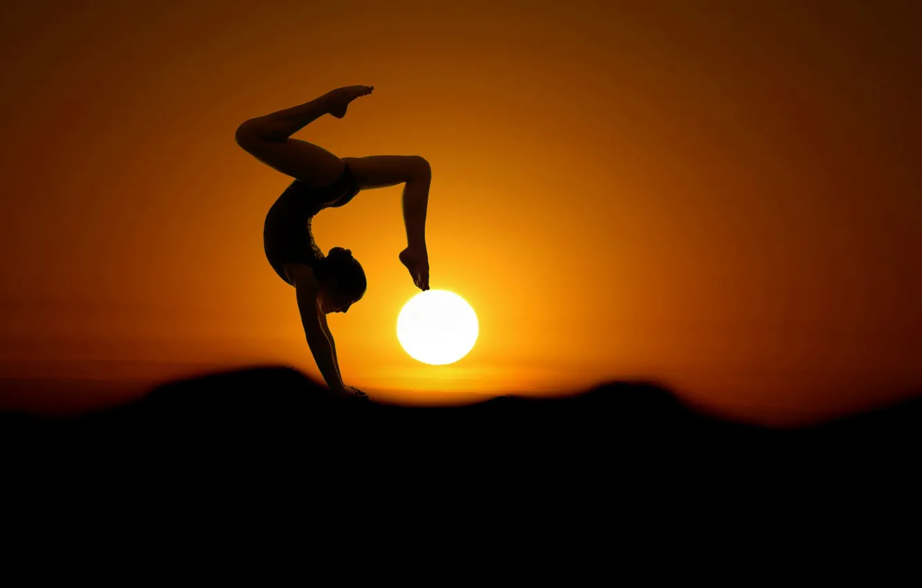 Photo wallpaper the sun, pose, flexibility, body, silhouette, stretching