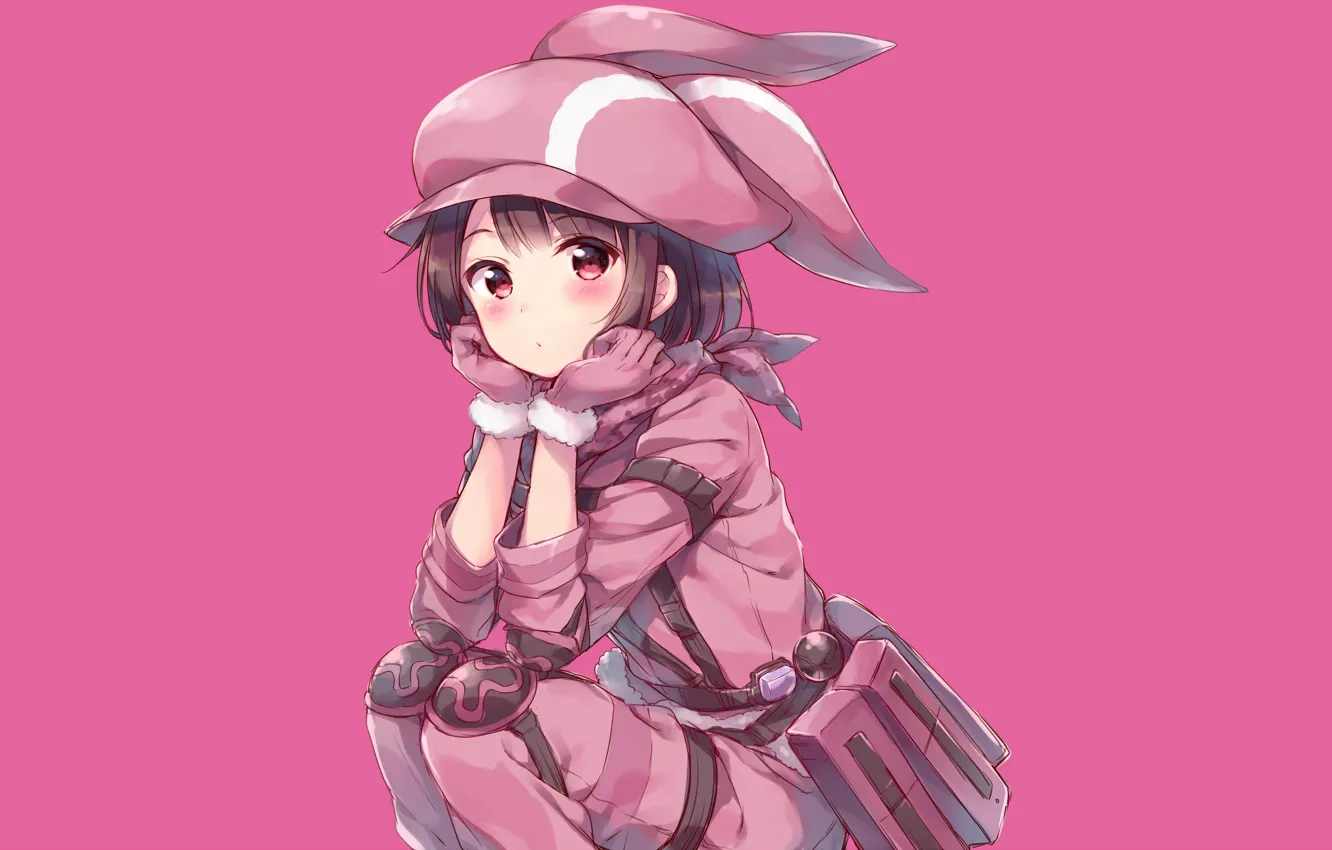 Photo wallpaper Girl, Sitting, Pink background, Sword Art Online Alternative: Gun Gale Online