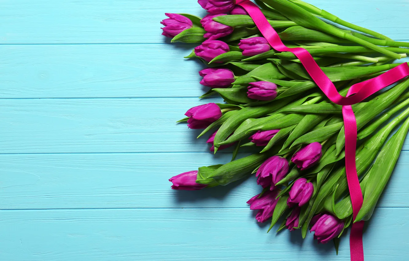 Photo wallpaper flowers, bouquet, tulips, wood, flowers, tulips, spring, purple