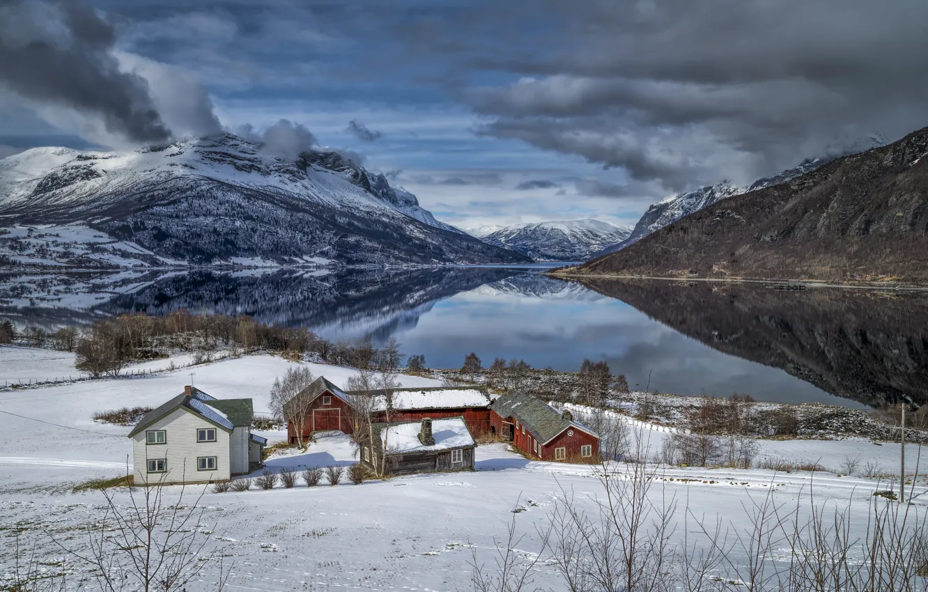 Photo wallpaper winter, mountains, lake, home, Norway, Norway, mountain Filefjell, Of valdres