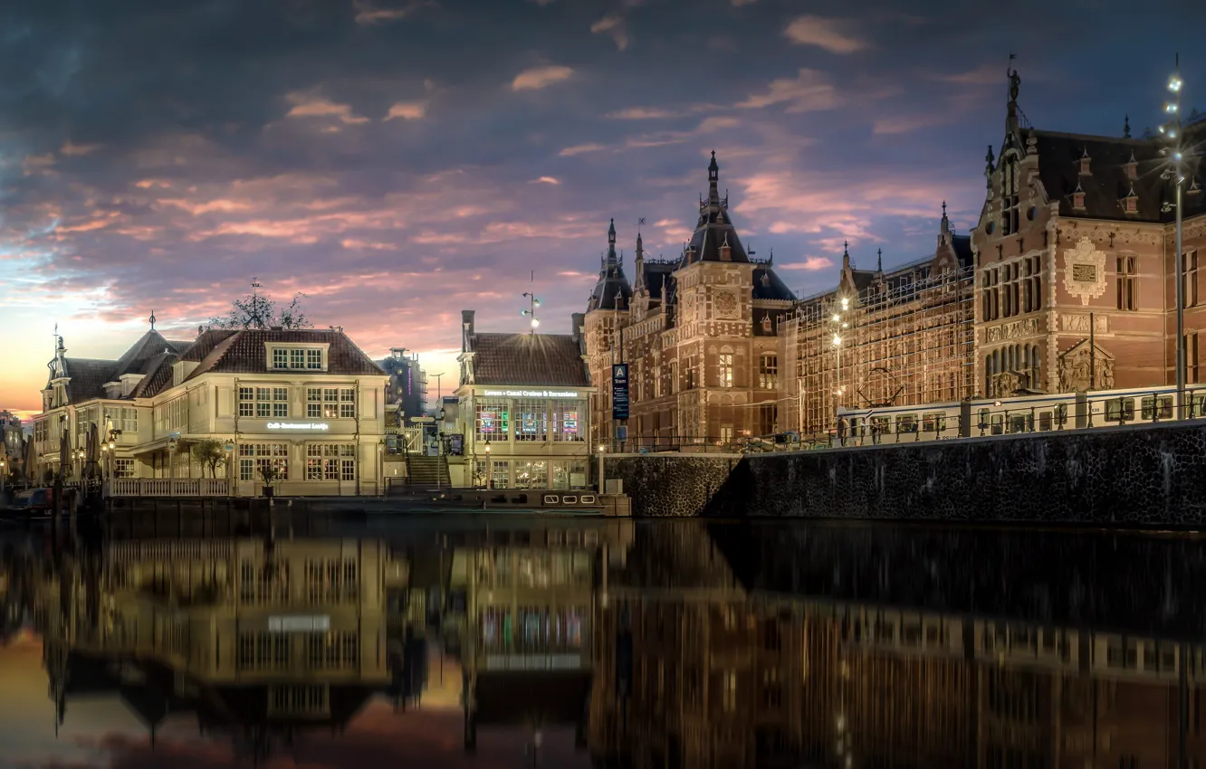 Photo wallpaper water, reflection, building, home, Amsterdam, channel, Netherlands, Amsterdam