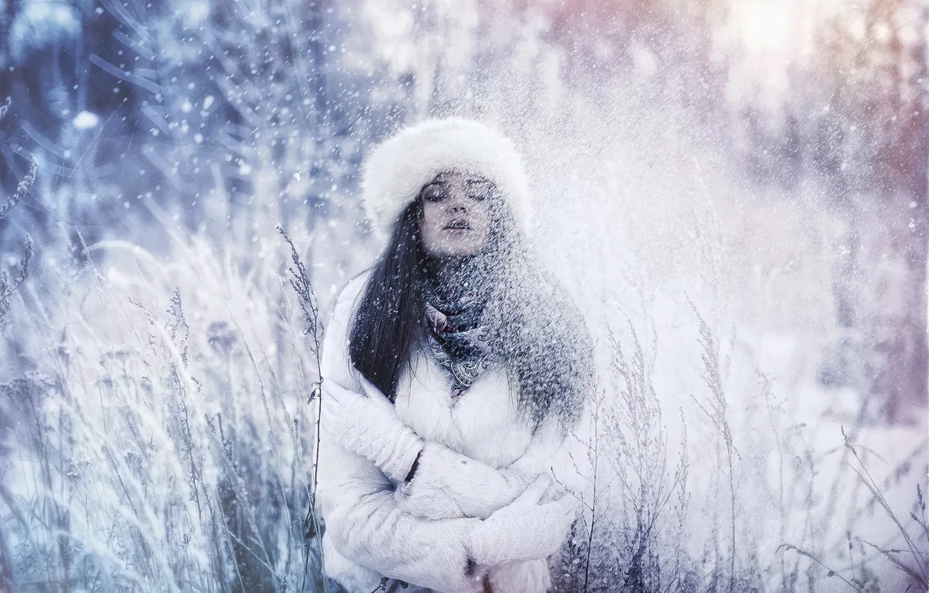 Photo wallpaper girl, snow, hat, photographer, girl, photography, photographer, Karen Abramyan