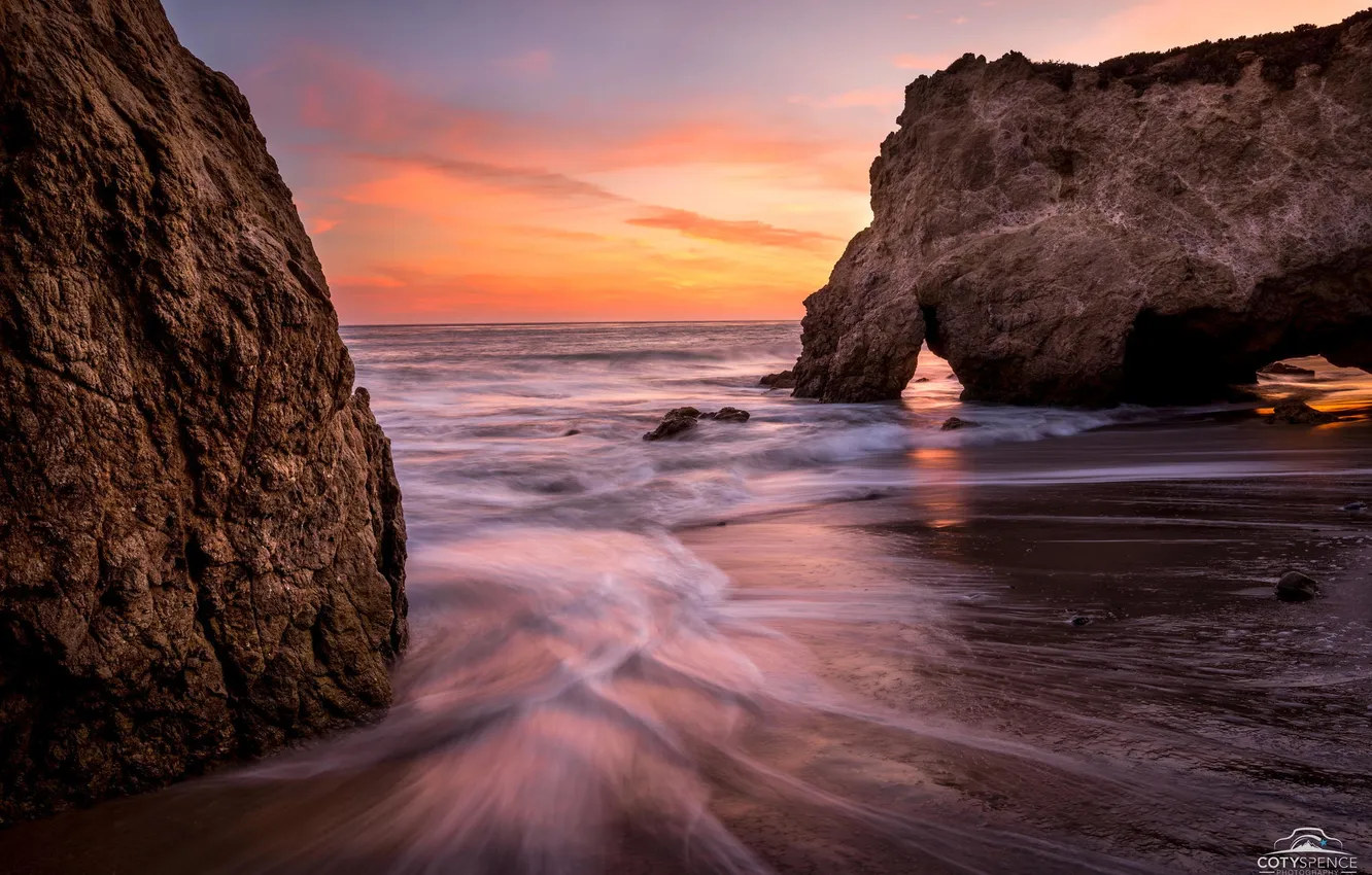 Photo wallpaper sea, rocks, dawn, coast