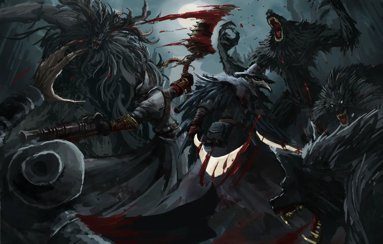 Photo wallpaper blood, monster, art, bloodborne, FromSoftware