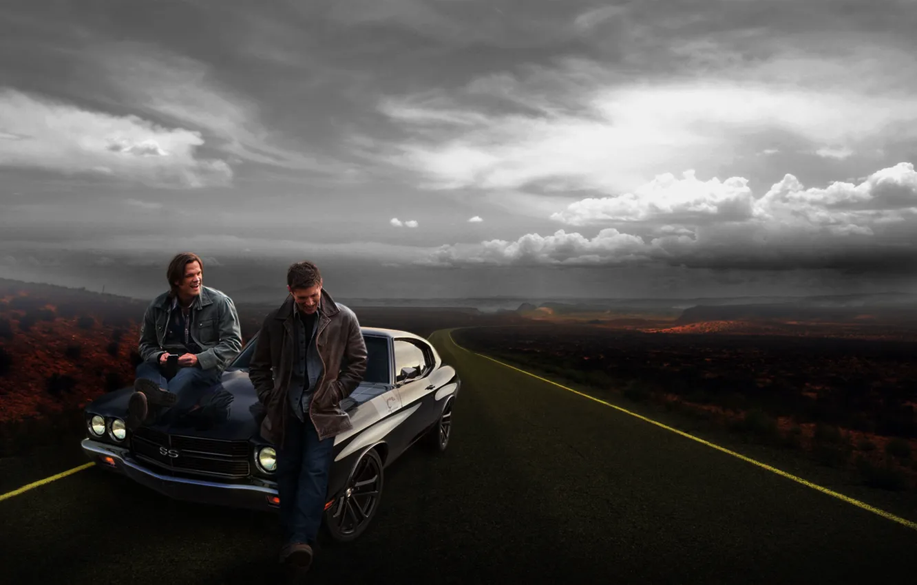 Photo wallpaper car, Chevrolet, road, Supernatural, winchester brothers
