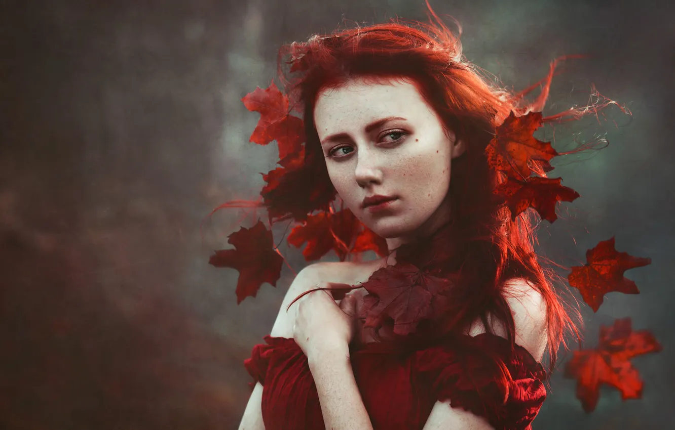 Photo wallpaper autumn, look, girl, style, foliage, portrait, cosplay, Eva Wald