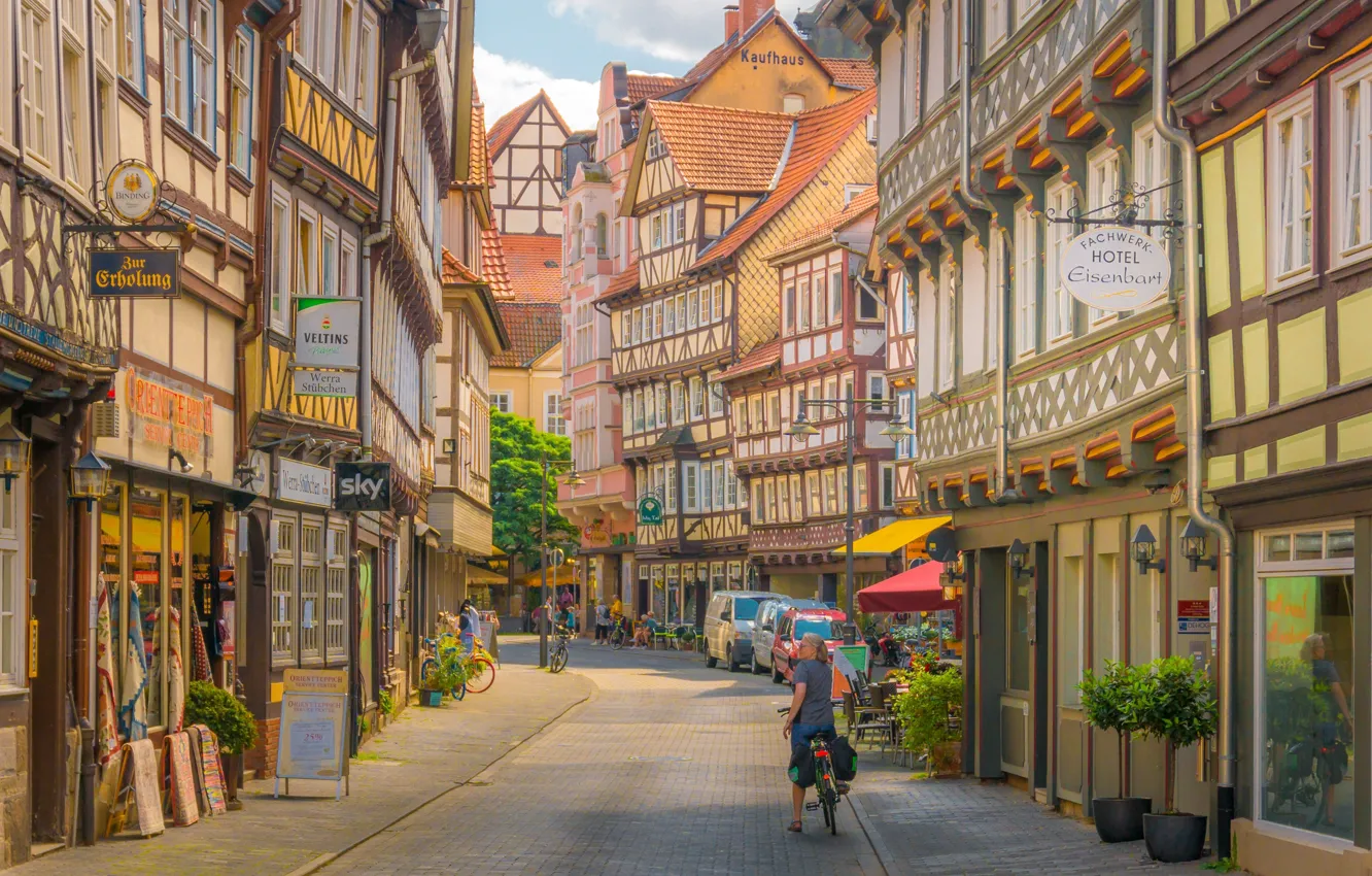 Photo wallpaper street, building, home, Germany, Germany, Lower Saxony, Lower Saxony, Hannoversch Münden